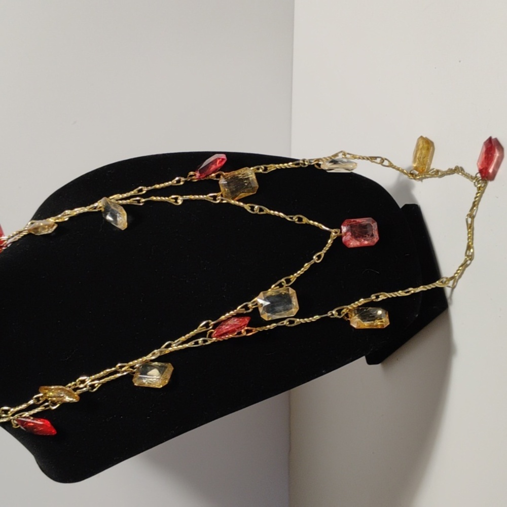 Vintage Long Faux Crystal Dangle Necklace - Picture 4 of 5